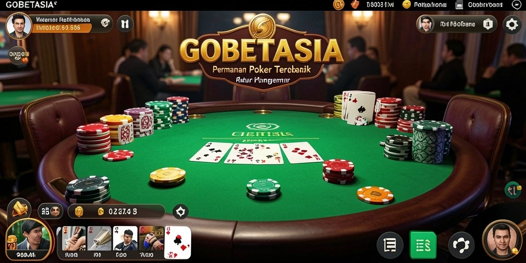 Tangkapan layar game GOBETASIA menampilkan aksi seru di meja poker.