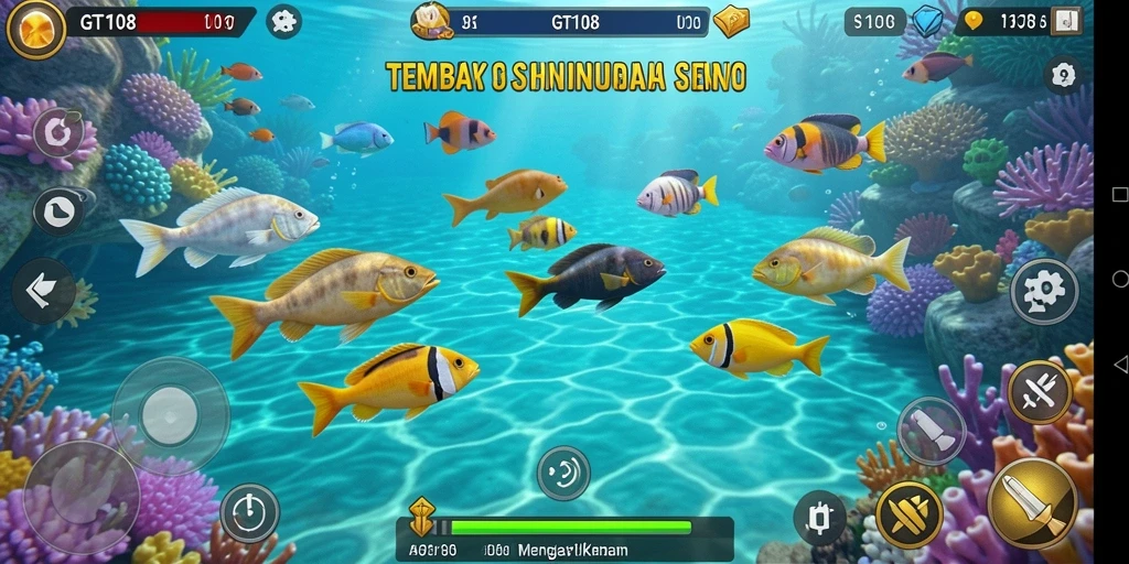 Screenshot GT108 menampilkan aksi menembak ikan yang seru dan mendebarkan.