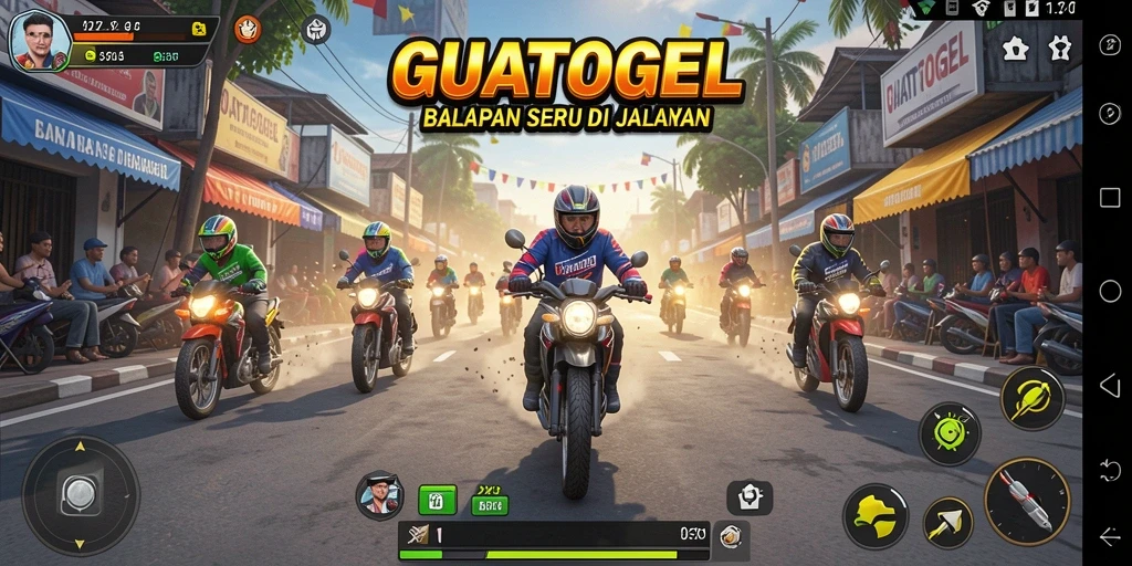 Tampilan gameplay GUATOGEL dengan balapan mendebarkan di jalanan.