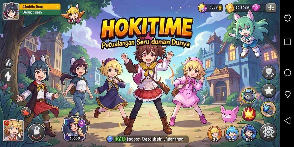 Tampilan gameplay HOKITIME yang penuh warna dan aksi.