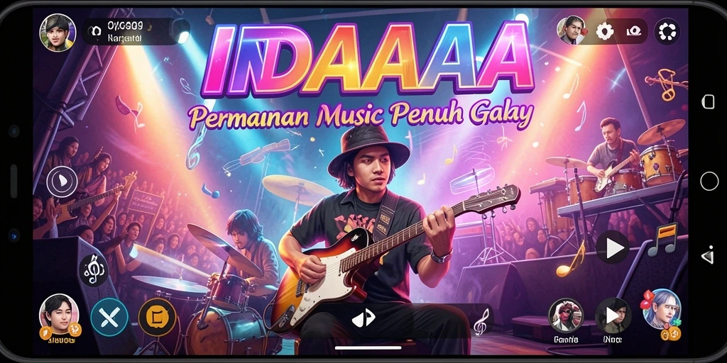Tangkapan layar utama INDAAA menunjukkan gameplay musik yang interaktif.