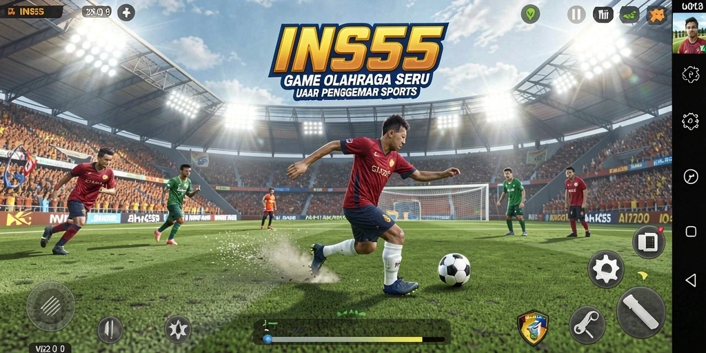Screenshot gameplay <strong>INS55</strong> menampilkan aksi seru di lapangan olahraga.