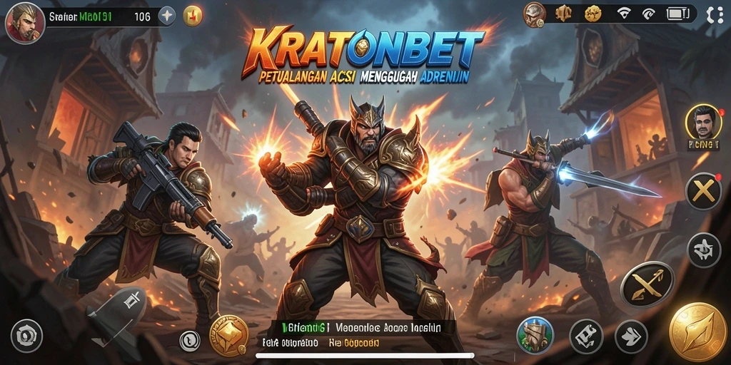 Screenshot utama KRATONBET menampilkan aksi pertempuran yang mendebarkan.