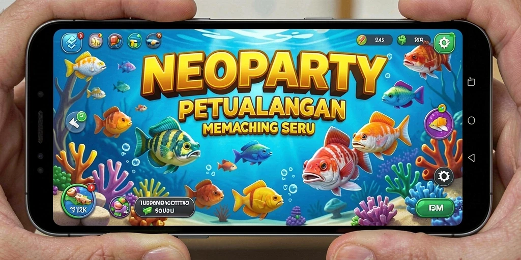 Tampilan seru gameplay NEOPARTY saat memancing ikan.