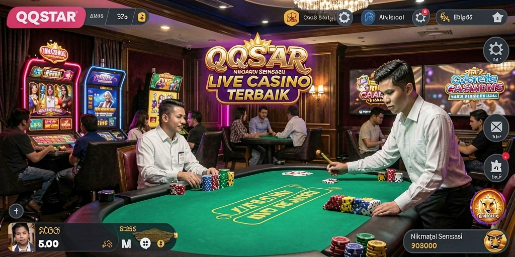 Tampilan gameplay Live Casino di QQSTAR yang mendebarkan dan interaktif.