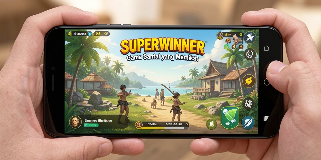 Tampilan gameplay menarik dari SUPERWINNER dengan karakter cerah.